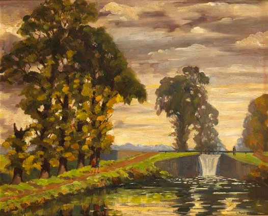 ALONG THE CANAL by Fergus O'Ryan, oil on panel, offered Apr 2003