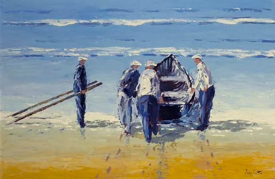 READY TO LAUNCH, ARAN MóR, COUNTY GALWAY by Ivan Sutton, oil on canvas board, sold Apr 2003