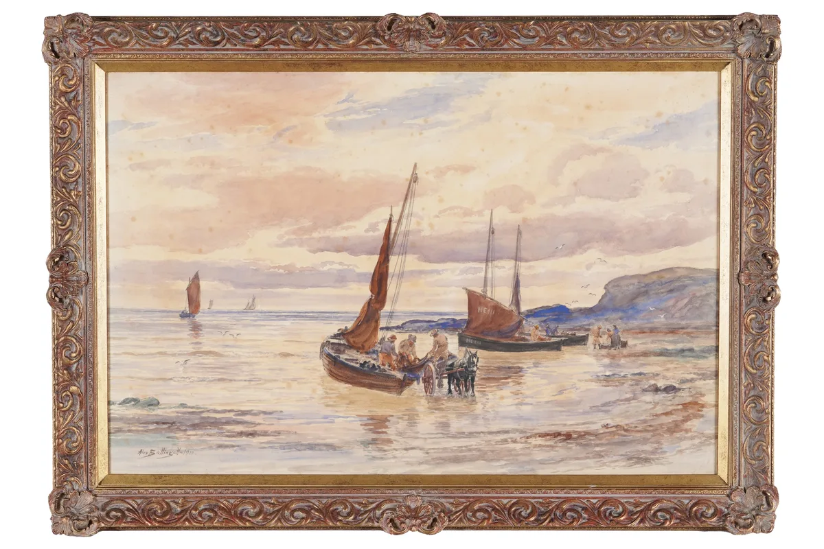 Alexander Ballingall, Taking in the catch, watercolour