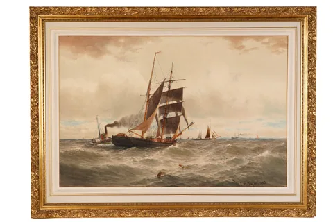 William Thomas Nichols Boyce, Ships off the coast, watercolour