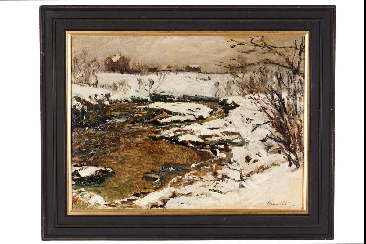Reginald Grange Brundrit, A river in winter, oil