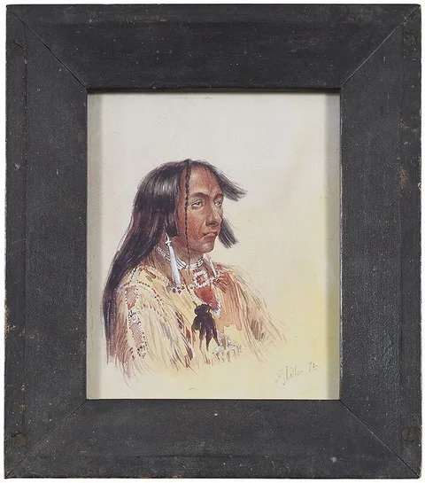 ÿShim-a-co-che, a Crow Chief by Alfred Jacob Miller, watercolor on paper, sold May 2021