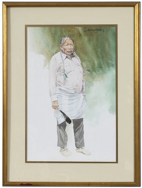James Asher, Portrait of a Native American, watercolor on board