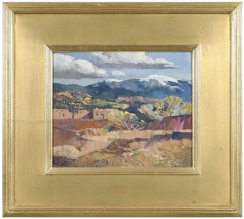 Nambe Adobe, study by Laurence Philip Sisson, oil on Masonite, sold May 2021