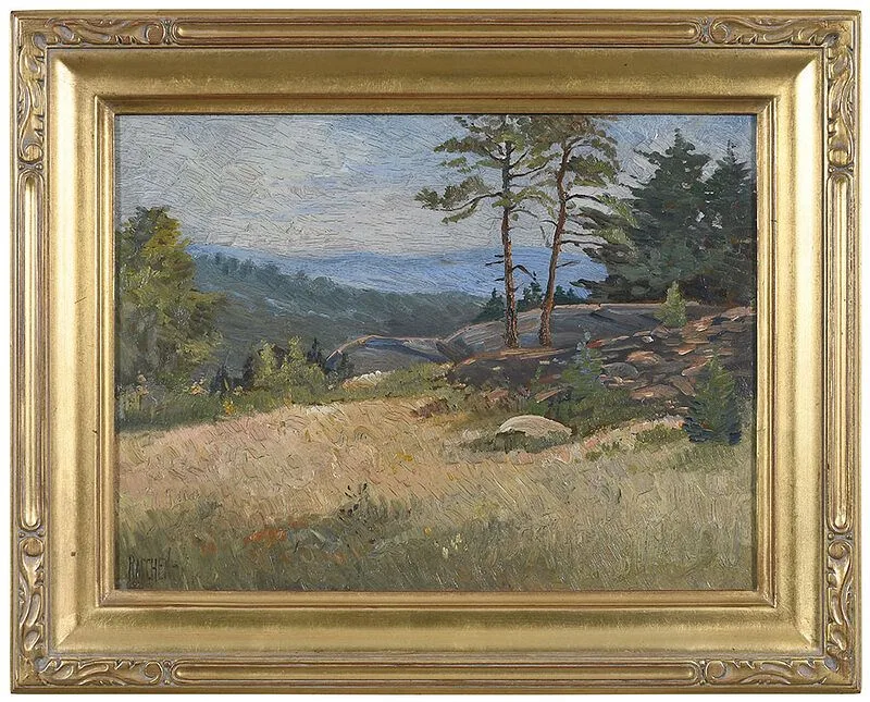 Carl Raschen, Panoramic Landscape, oil on board