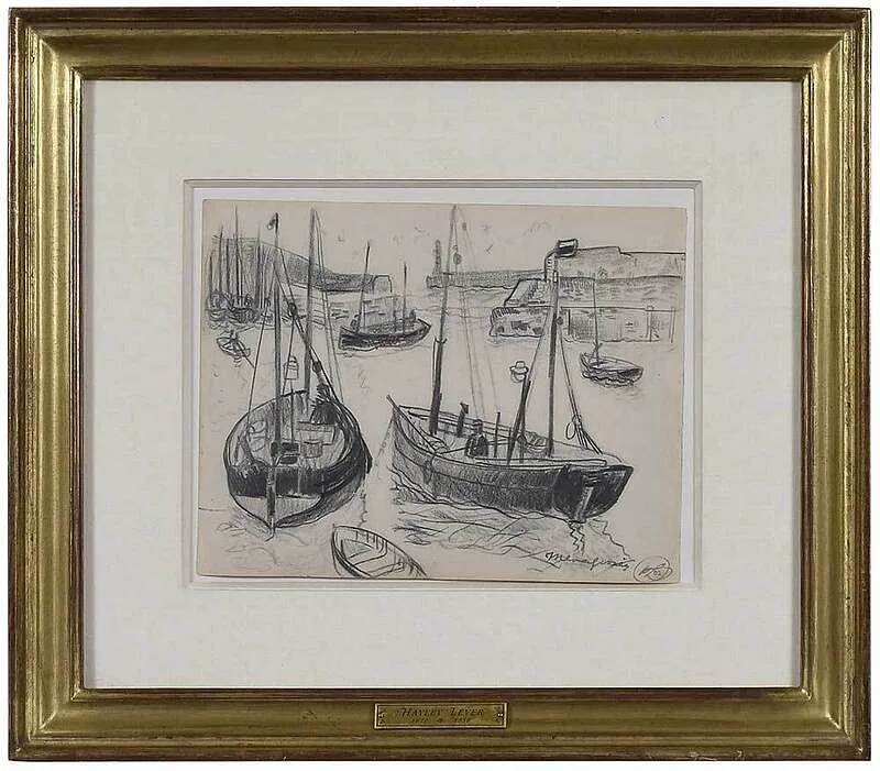 Richard Haley Lever, The Port of Mevagissey, Cornwall, 1902, pencil on buff paper
