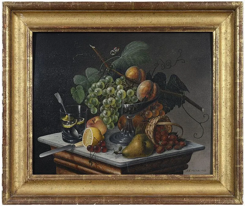 John Edward Hollen, Tabletop Still Life with Butterfly, 1862, oil on panel