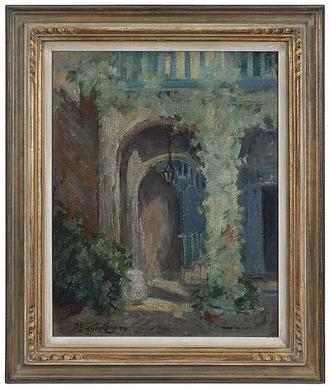 Alberta Kinsey, New Orleans Courtyard, Doorway, oil on canvas board