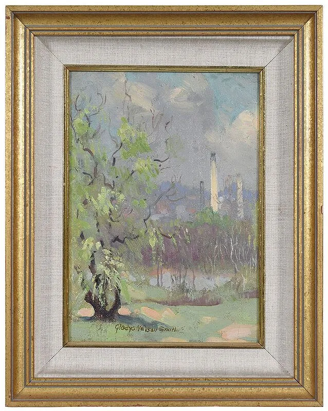 Landscape by Gladys Nelson Smith, oil on board, offered May 2021
