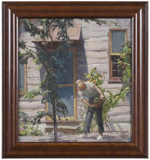 Gladys Nelson Smith, Woman with Flower Pot, oil on board