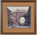 Lamar Dodd, Brooklyn Bridge with Stall and Pushcart