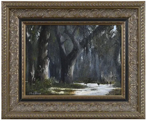 C. Ford Riley, Turkeys Under Oaks, oil on canvas