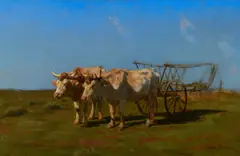 Rosa Bonheur, Two White Oxen Pulling a Cart, oil on canvas