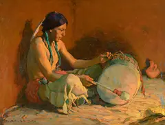 E. Irving Couse, Firelight Drummer, 1930, oil on board