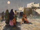 E. Irving Couse, Moonlight – Taos Pueblo, oil on canvas laid on board