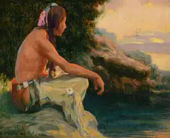 E. Irving Couse, The Setting Sun (ca. 1913), oil on canvas laid on board