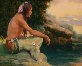 E. Irving Couse, The Setting Sun (ca. 1913), oil on canvas laid on board