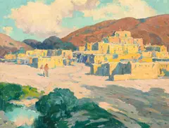 E. Irving Couse, Taos Pueblo (ca. 1935), oil on board
