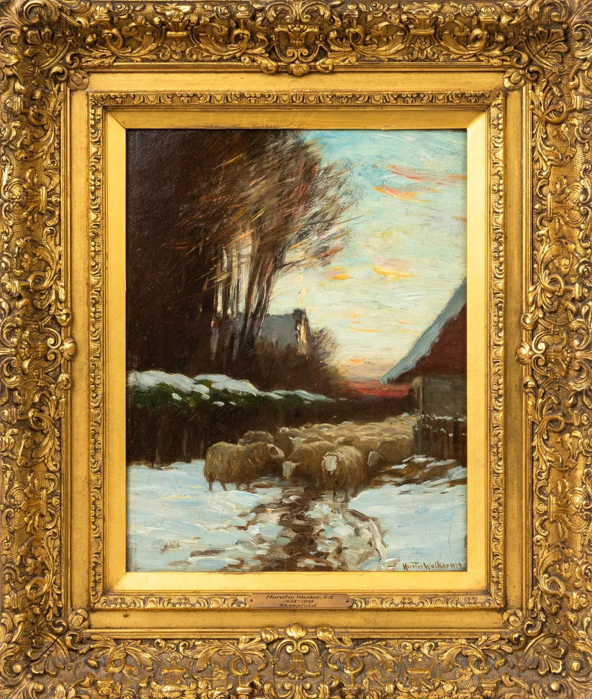 Horatio O. Walker, Sheepfold, Oil on panel
