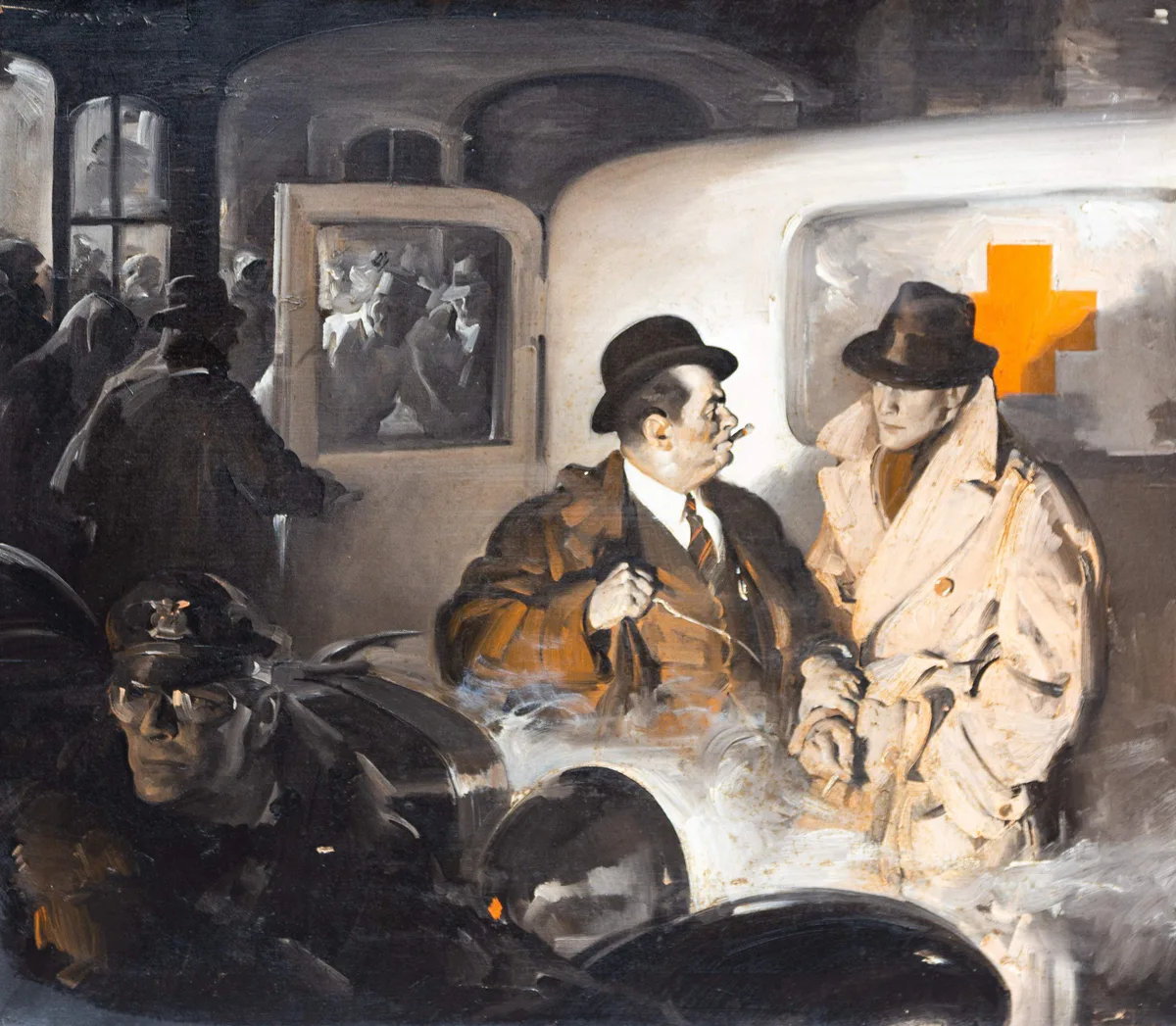 Detective on Scene by Haddon Sundblom, Oil on canvas, sold Nov 2023