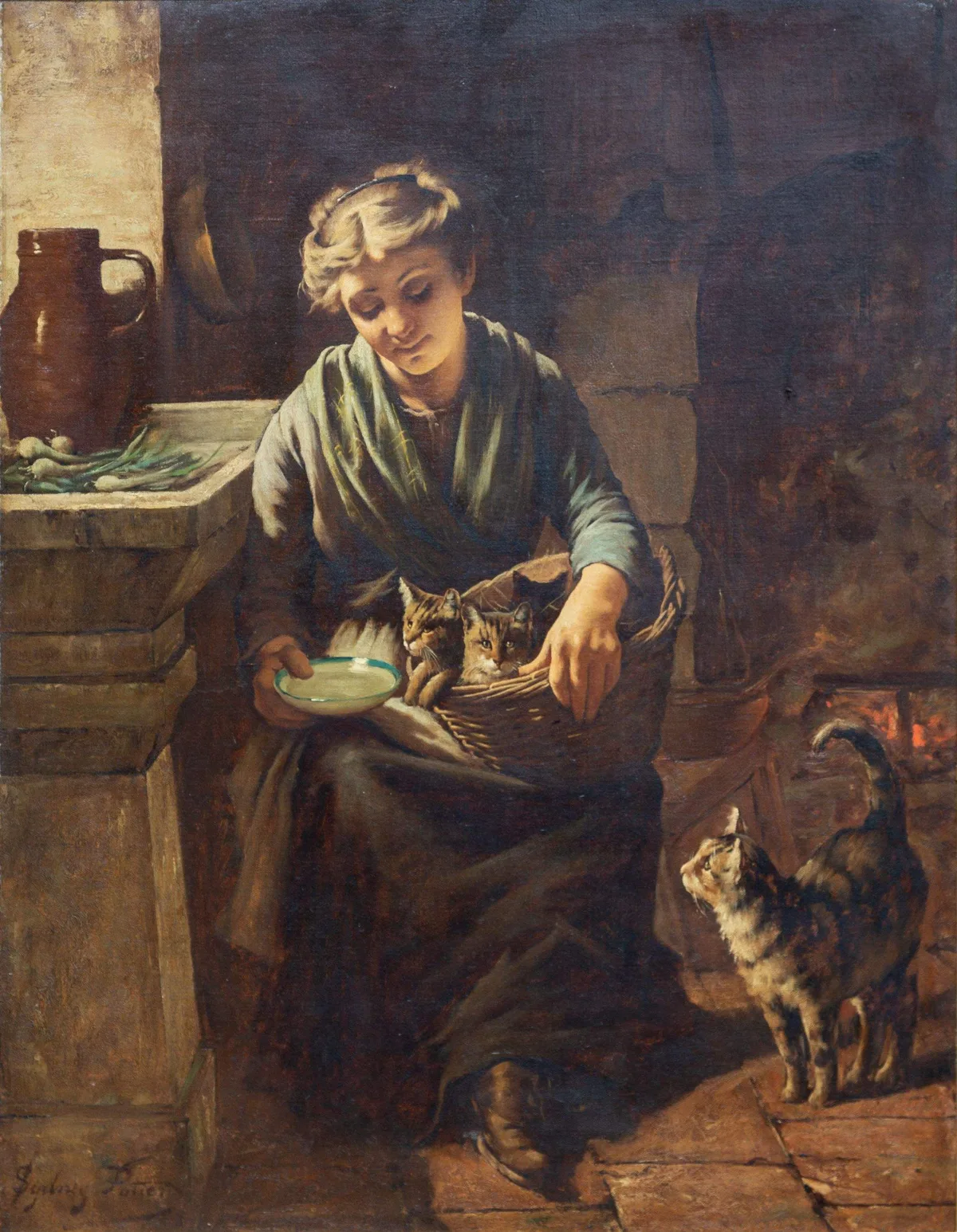Sydney Potter, Feeding Time, Oil on canvas