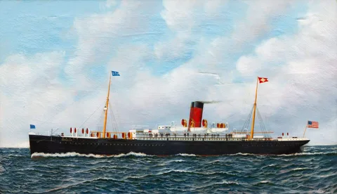 Antonio Jacobsen, Steam Sailor "Brooklyn, Oil on canvas