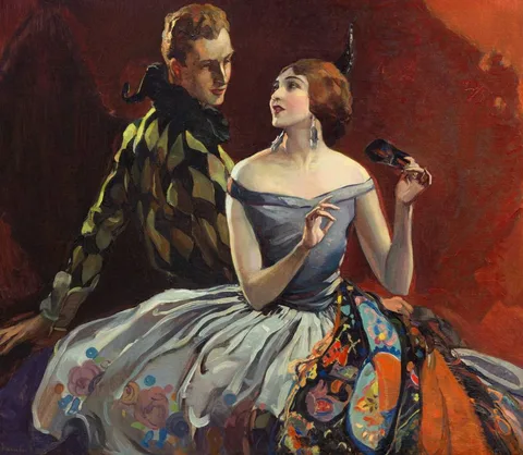 Alexander Oscar Levy, Harlequin & Columbina, Oil on canvas