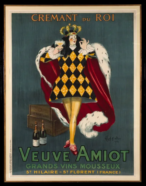 Leonetto Cappiello, Veuve Amiot Champagne King Print, "Sparkling Wine of Kings" - Created in 1922. Lithograph in colors
