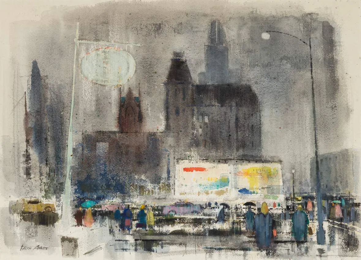 Ralph Avery, Winter, 1971 (Downtown, Rochester, New York), Watercolor on paper