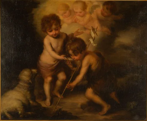 Giuseppe Mazzolini, The Infant Christ and Saint John the Baptist with a Shell" after Bartolome Esteban Murillo, Oil on canvas