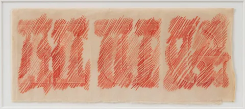 Hug by Robert Indiana, 1963, Colored pencil rubbing on paper, sold Nov 2024