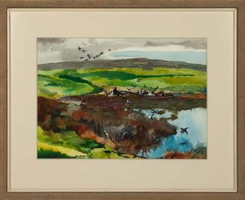 Roy Martell Mason, Migrating Ducks, Watercolor on paper