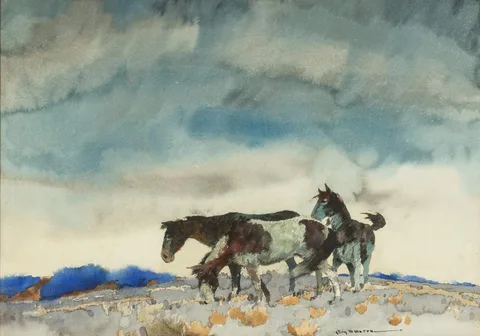 Horses in a Field by Roy Martell Mason, Watercolor, sold Nov 2020