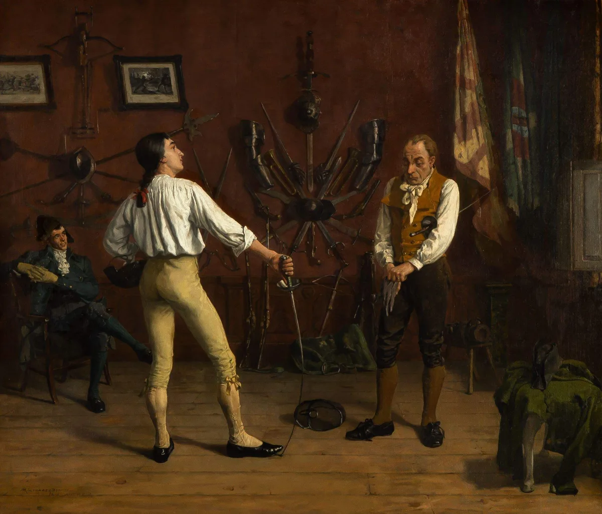Hendrik Van Der Borght, Fencing Scene, Oil on canvas