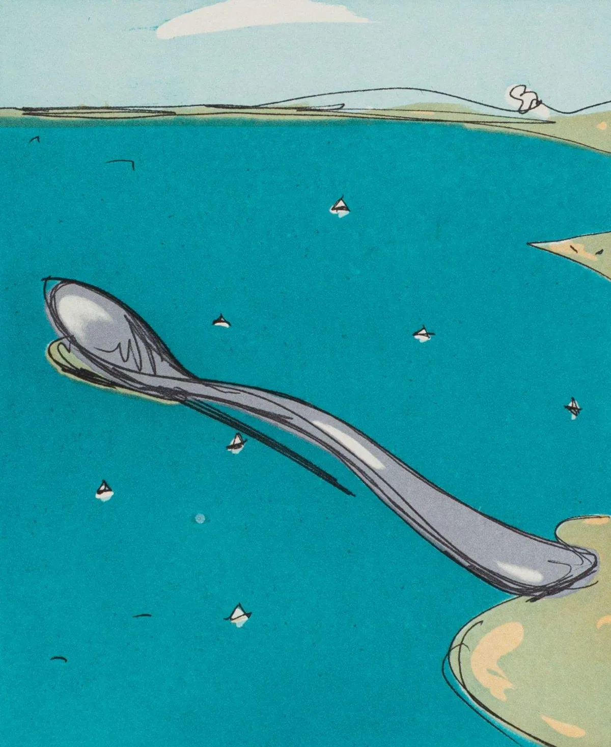 Spoon Pier by Claes Oldenburg, 1975, Etching edition of 50, sold Jan 2024