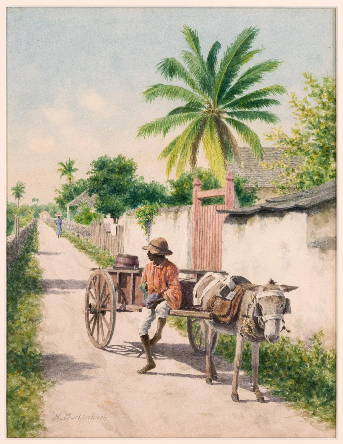 Armin Buchterkirch, Street Scene, Bermuda, Bahamas, Watercolor, gouache and pencil on paper