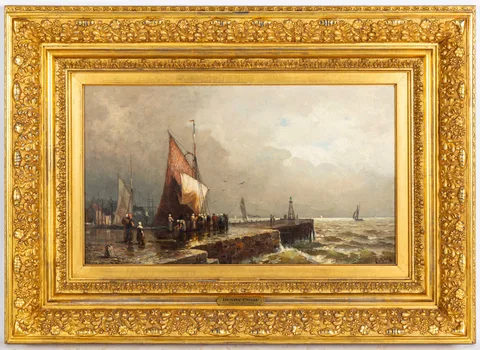 Harry Chase, European Harbor, Oil on canvas