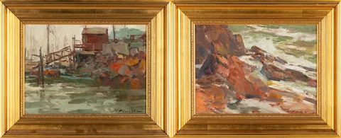 Charles J. Movalli, The Marina - Grey Day" & "Backshore, Oil on artist board