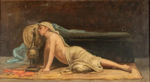 Odalisque by Elihu Vedder, Oil on panel, sold May 2021