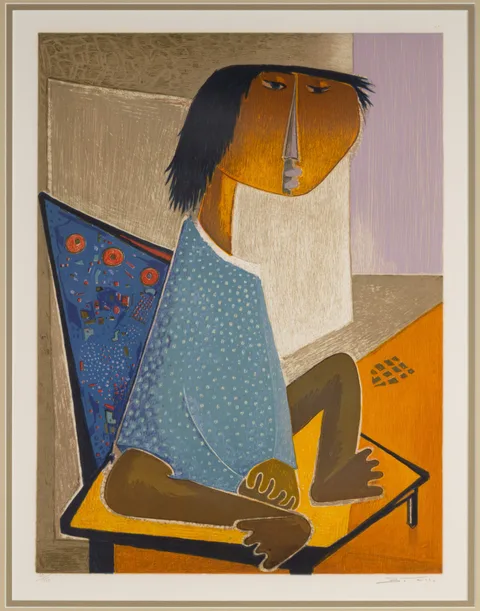 Ángel Botello, Nino Sentado, Lithograph in colors