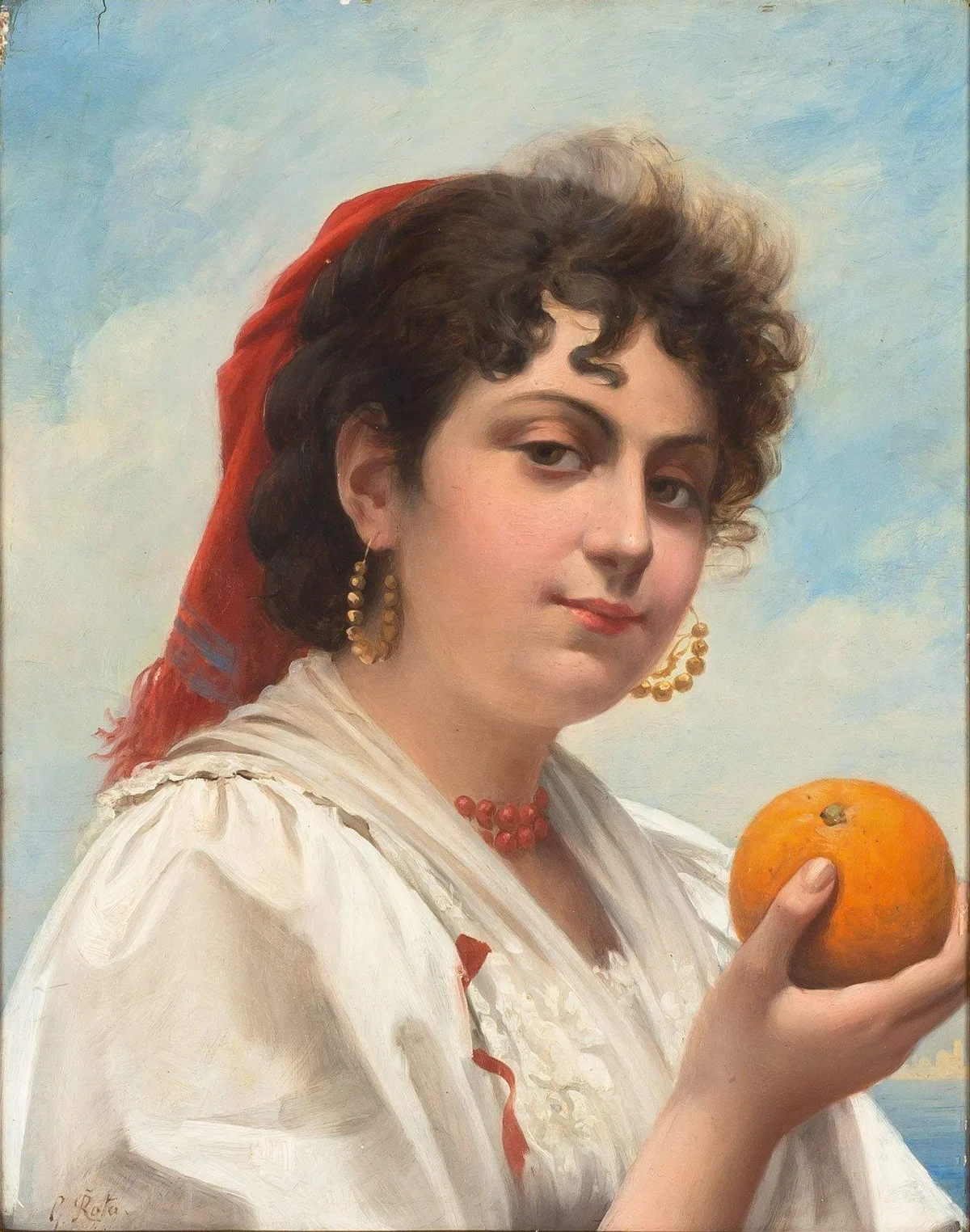 Girl with Orange by Giovanni Rota, oil on panel, sold Sep 2021