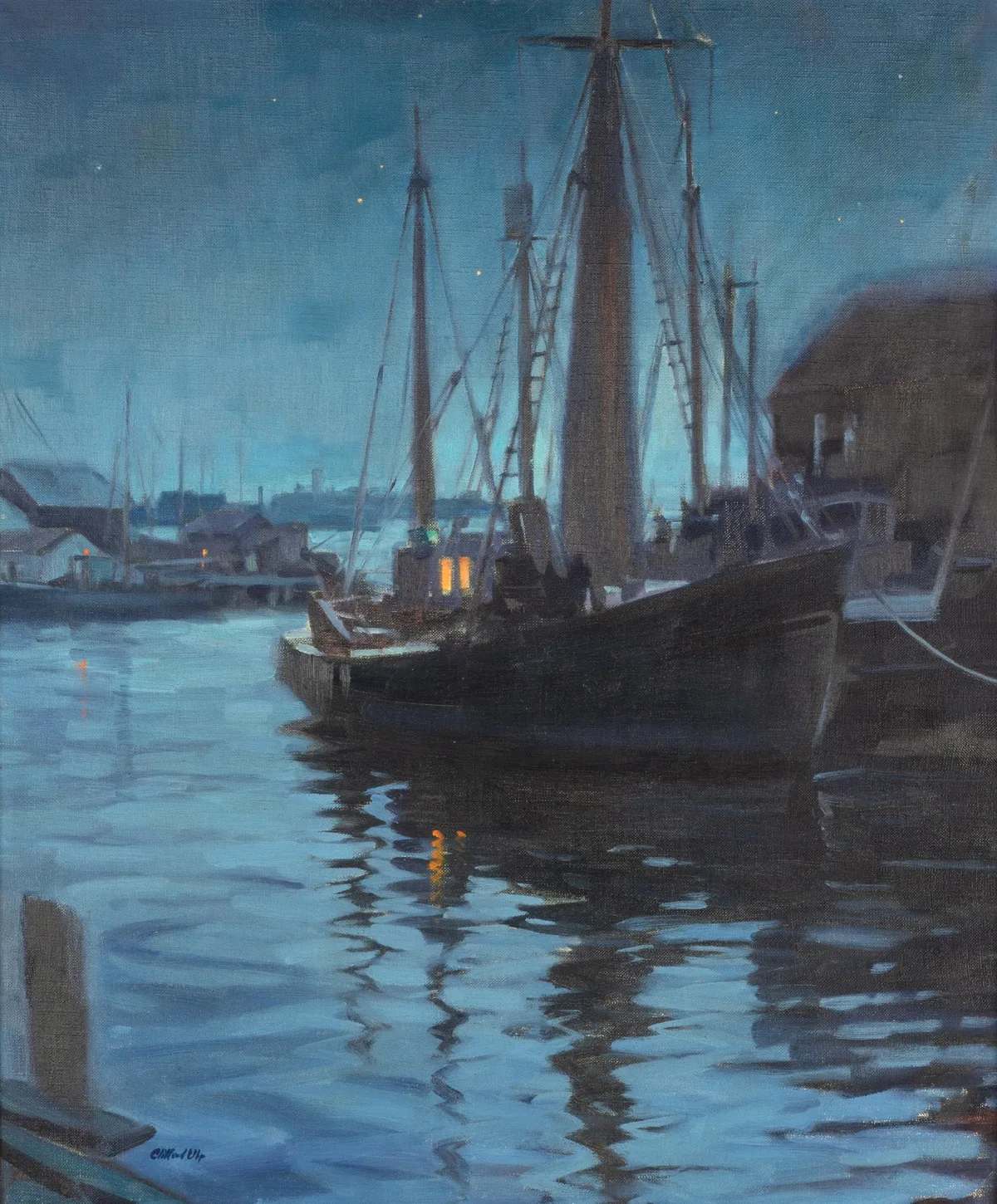 Gloucester Nocturne by Clifford McCormick Ulp, Oil on canvas, sold Jun 2021