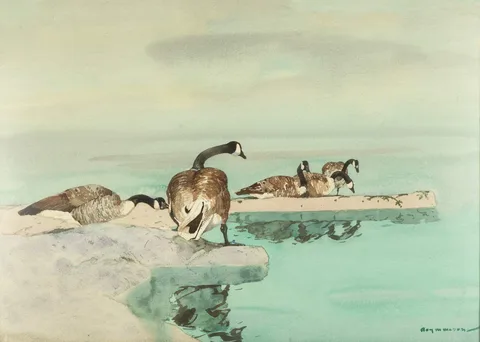 Geese by Water by Roy Martell Mason, Watercolor, sold Nov 2020