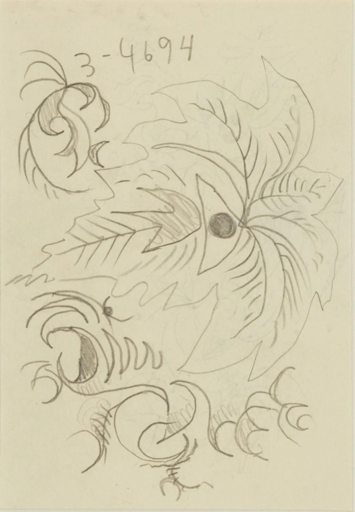Doodle, 3-4694 by Charles E. Burchfield, graphite pencil double sided drawing, with letter attached, sold Jun 2022