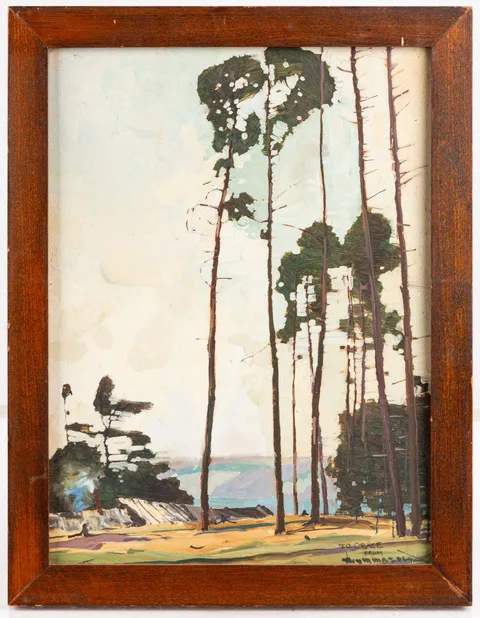 Landscape by Roy Martell Mason, Oil on masonite, sold May 2024