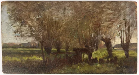 Antoine Chintreuil, Meadow Landscape, Oil on board