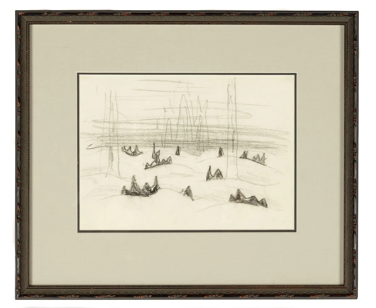 Drawing by Charles E. Burchfield, Crayon on paper, sold Jan 2021