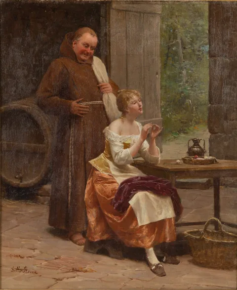 Giovanni Rocca, Courtyard Scene, Oil on canvas