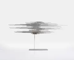 Norbert Kricke, Flächenbahn, 1958, Soldered  Ironrods mounted on a tall rod atop a...