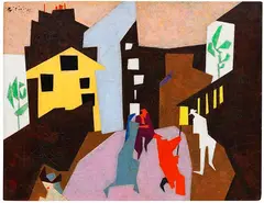 Lyonel Feininger, The Red Streetsweeper (II), 1920/1949, Oil on canvas